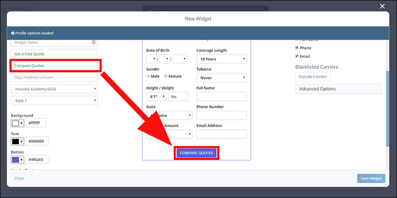 How to edit the call to action in your Insureio quoter widget