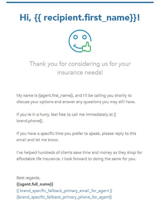 Screenshot of the new client email, part of Insureio's automated workflow