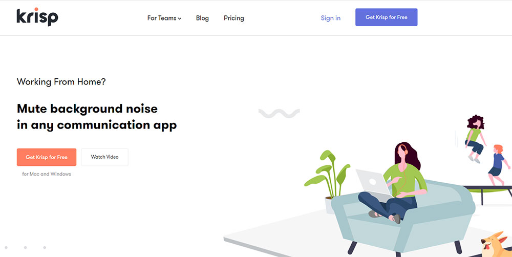 Screenshot of the Krisp home page.