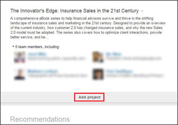 LinkedIn updates: add a project