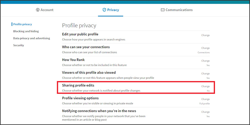 LinkedIn updates: Privacy Settings