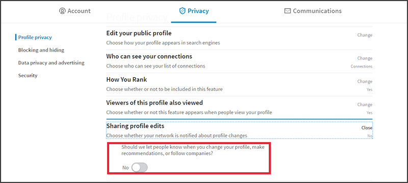 LinkedIn updates: Privacy Settings