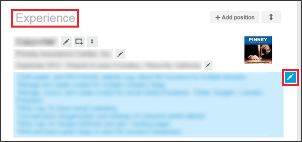 LinkedIn updates: edit a position