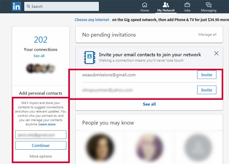 LinkedIn feature: add your email contacts