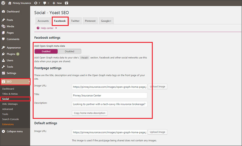 Yoast SEO plugin - enable Open Graph