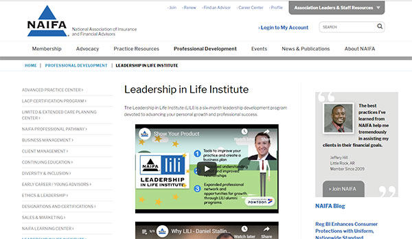 Screenshot of the NAIFA LILI website