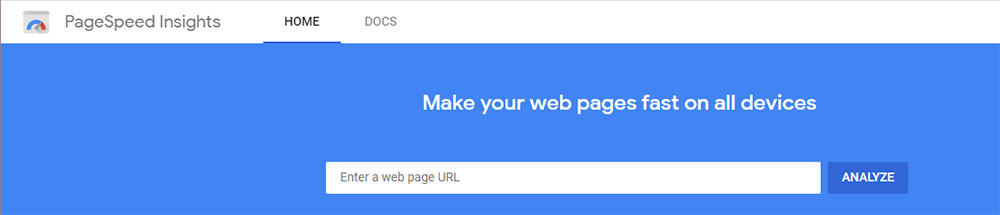 Screenshot of Google PageSpeed Insights homepage.