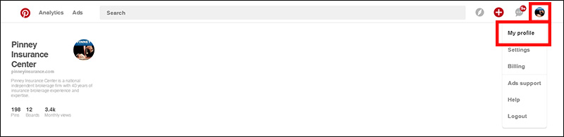 Accessing your profile on Pinterest