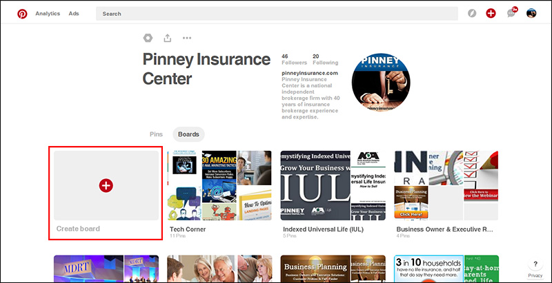 Creating a new board on Pinterest