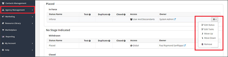 Policy status rules in Insureio - edit tasks