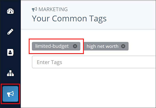 Screenshot: Marketing tags in Insureio