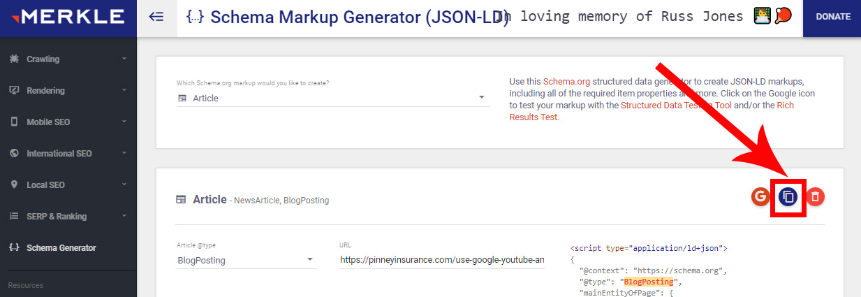 Screenshot of Schema.org's schema validation tool