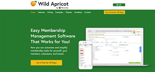 Screenshot of the Wild Apricot website