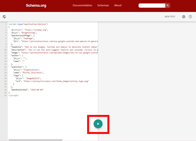 Screenshot of Schema.org's schema validation tool
