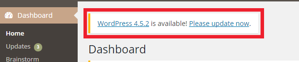 WordPress update available notification