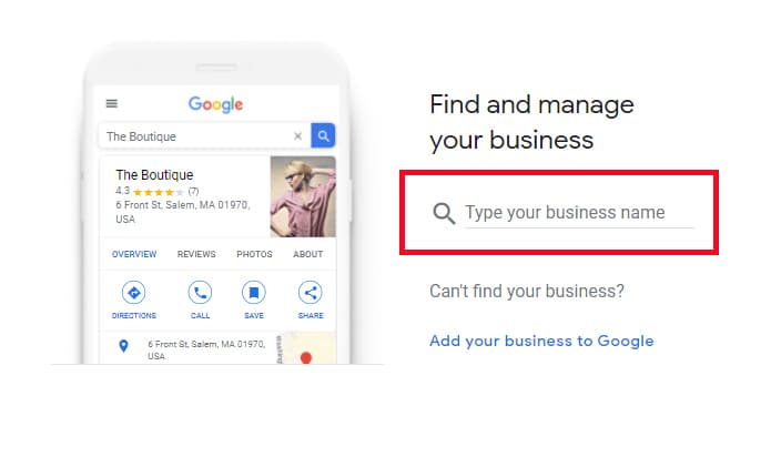 Screenshot of Google Business Profile showing the 'Create a business with this name' option.