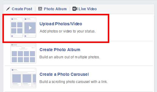 Screenshot of the Pinney Insurance Facebook page, showing where you click the Upload Photos/Video button to upload video.