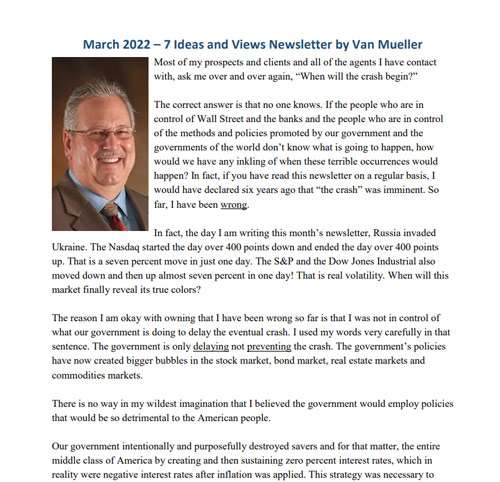 Screenshot of Van Mueller's email newsletter