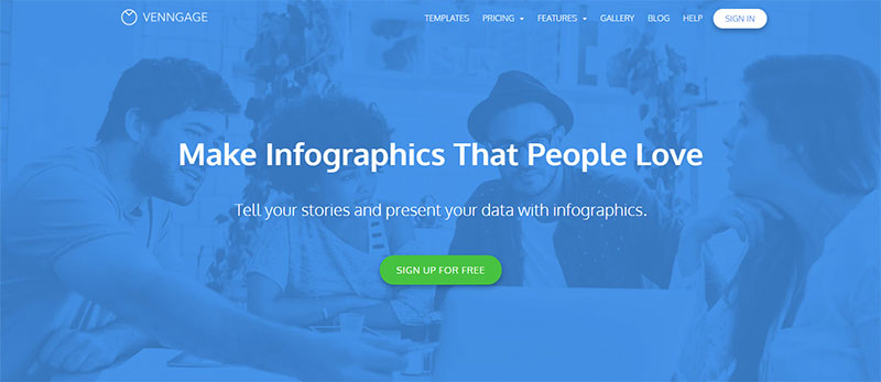 Screenshot of Venngage's home page, inviting users to create an infographic