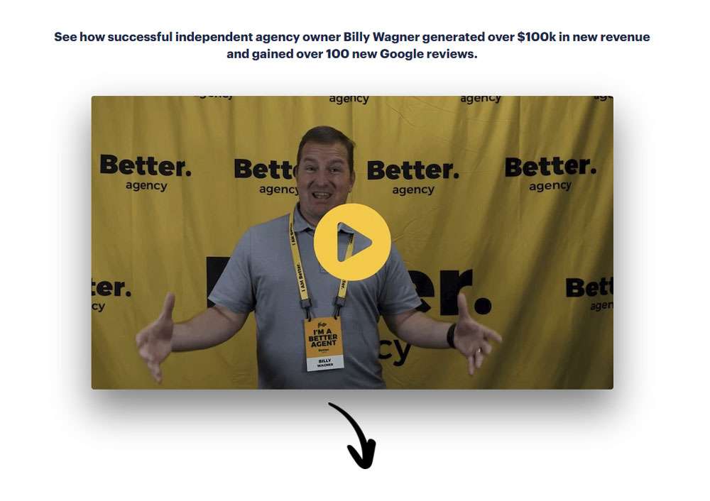 Screenshot of a video testimonial on Better Agency's homepage