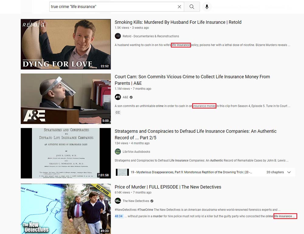 Screenshot of the results in YouTube after applying the filter to show only results from the past year