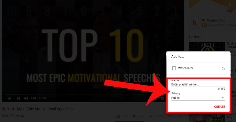 Name your new playlist in YouTube.