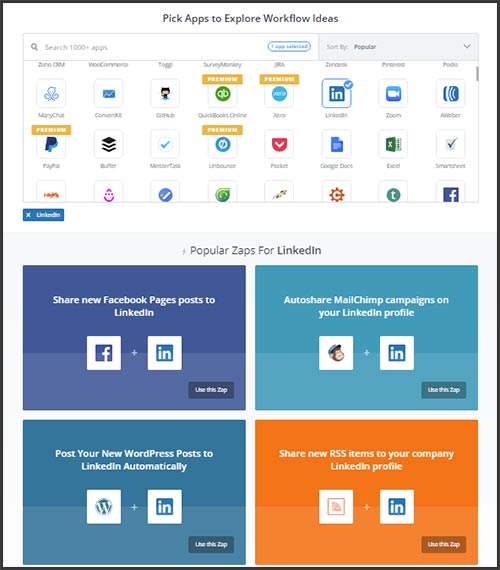 This is a screenshot of Zapier's 'Explore' page, showing the apps and services you can connect