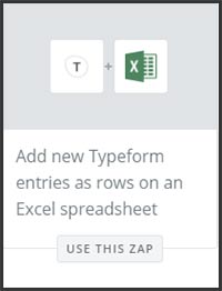 This is a screenshot of Zapier's zap to add Typeform entries to an Excel spreadsheet