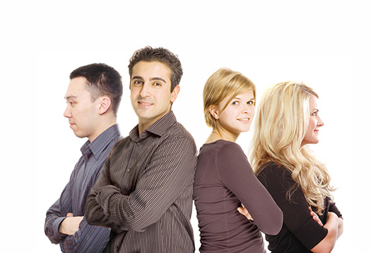 business partners are posing against white background