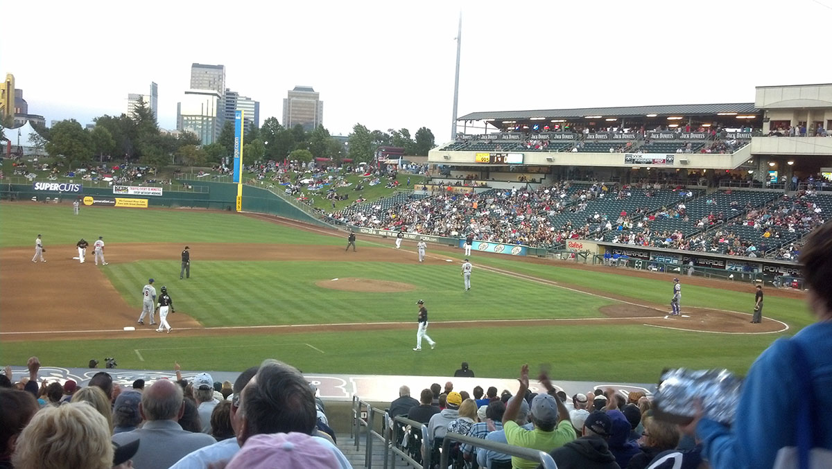 The Sacramento River Cats playing baseball.