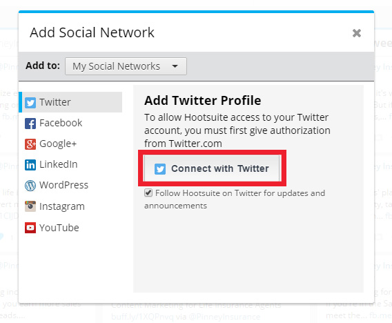 Adding social networks in Hootsuite